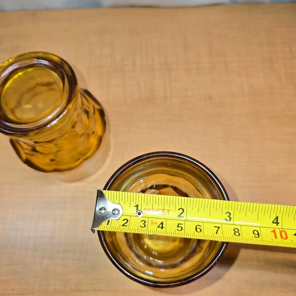 2 Juice Glasses Amber Color 8‎ OZ Honeycomb Thumbprint 4